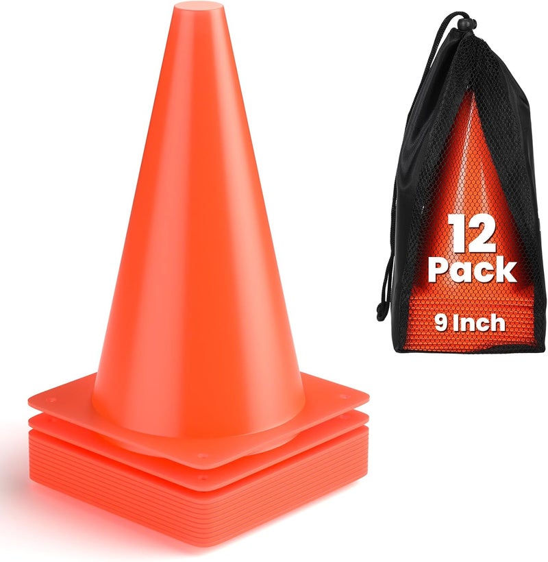 GHB Soccer Cones 7" 9" of 12 24 Pack Disc Soccer Sport Cones Training Field Marker Agility Cones for Basketball, Coaching, Practice Equipment Includes Drills Guide - Image 1